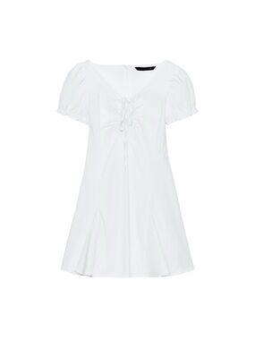 Zara NWT Small White Short Sleeve Lace-Up A-Line Dress